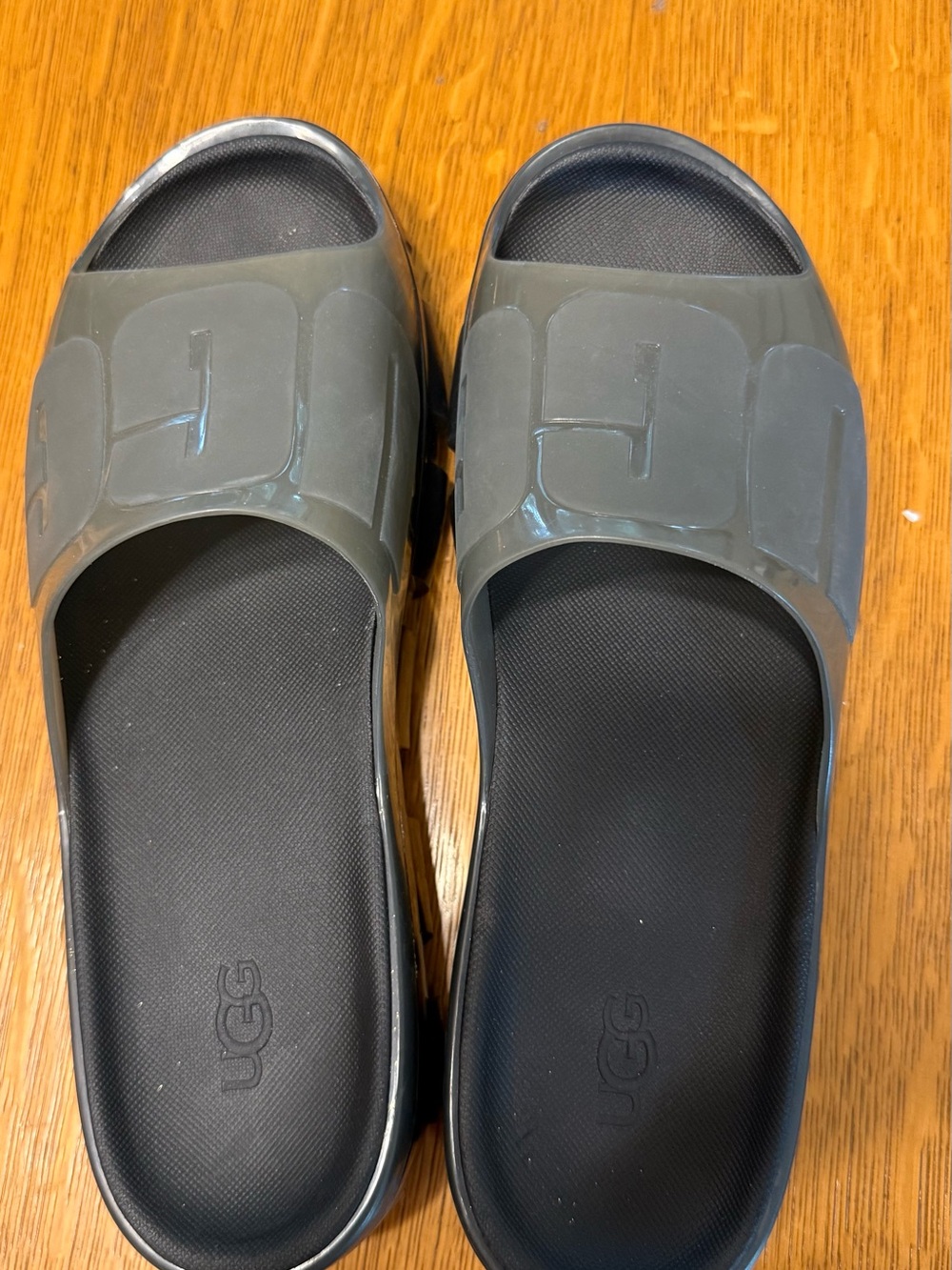 UGG Charcoal Gray Logo Slide Sandals
